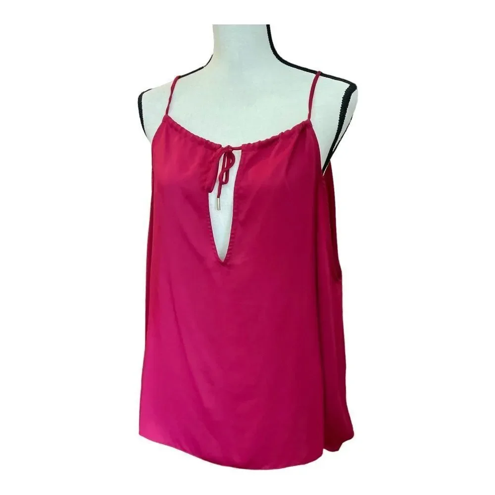 L'Academie Red Satin Tie-Front Cold-Shoulder Blouse Solid Minimalist Womens XS